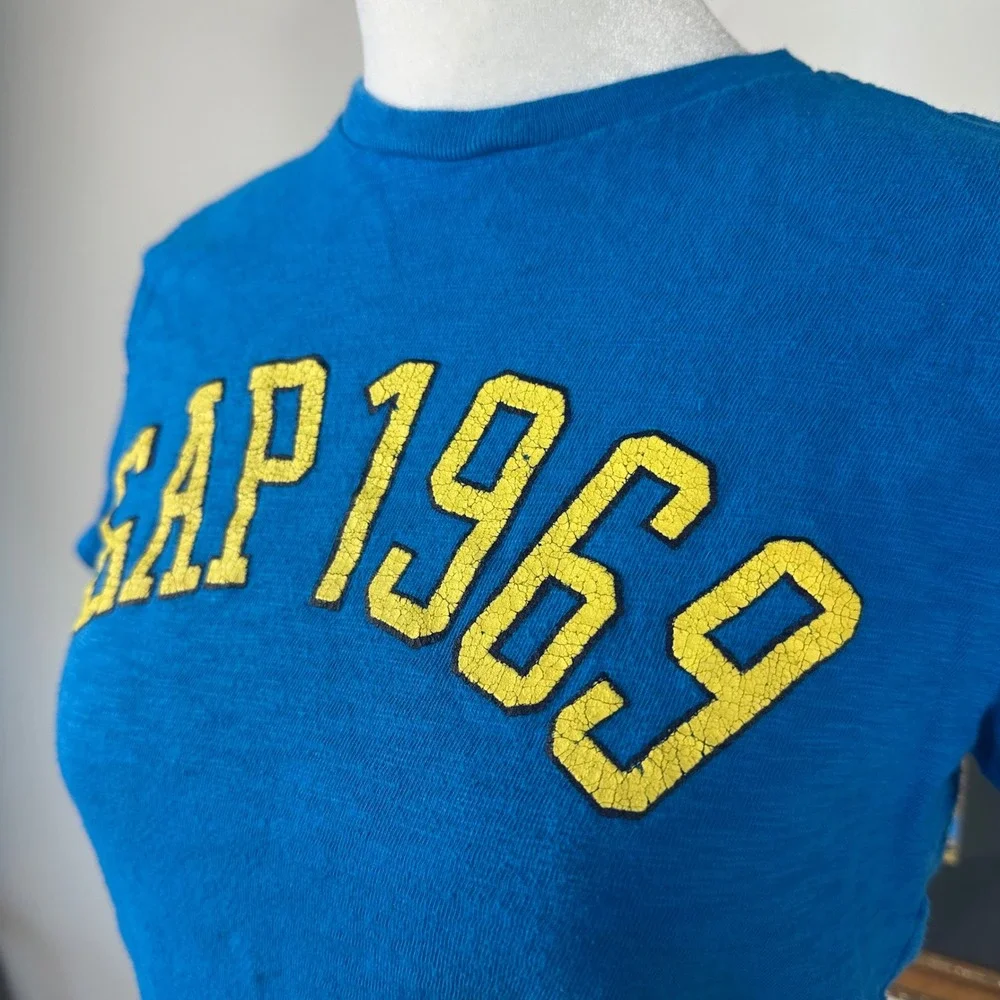 Kids Blue Gap Tee‎ Shirt with Yellow Lettering - SIZE L Colorful Baby Tee Y2K